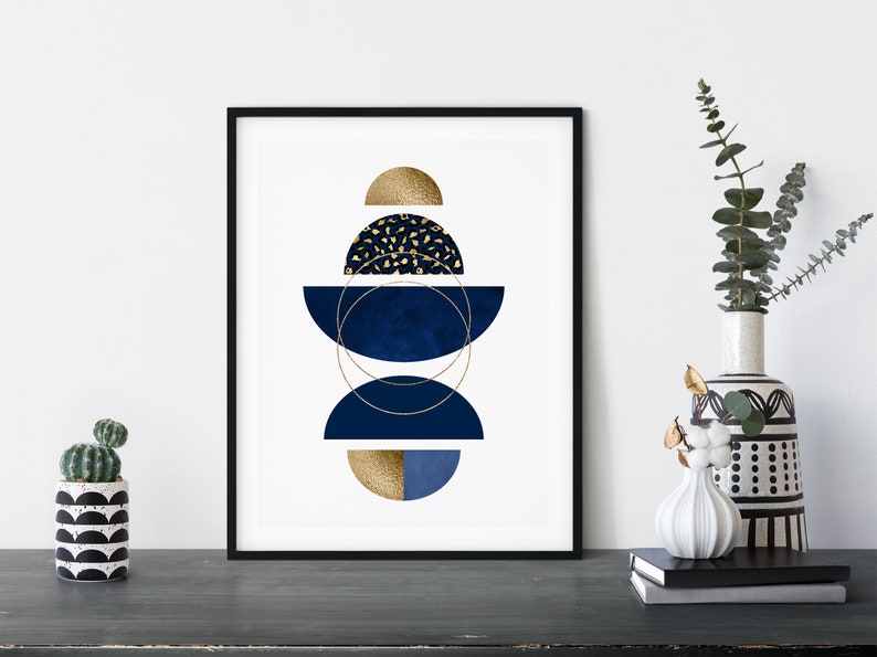 Set of 3 Navy Blue and Gold Wall Art Blue and Gold Wall Art | Etsy UK