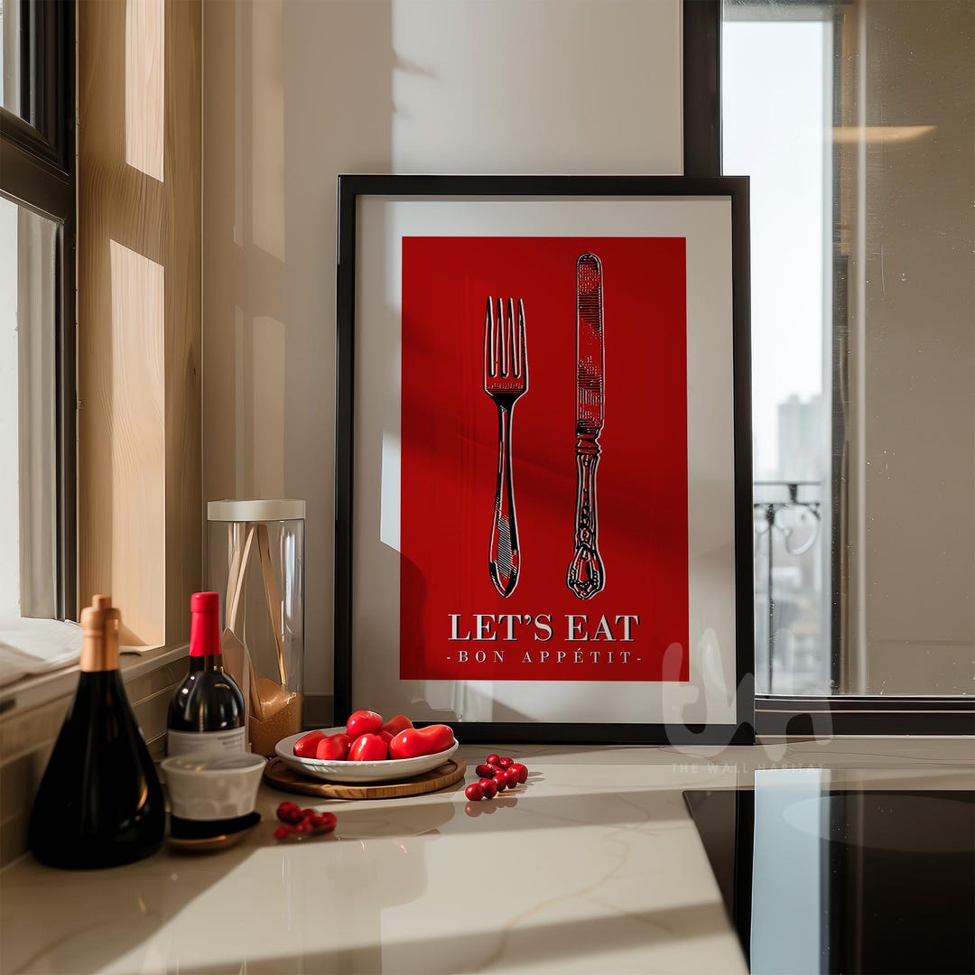 Retro Red Kitchen Print: 'let's Eat' Dining Room Art - Etsy