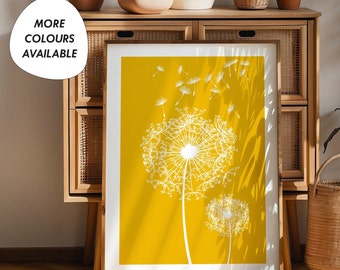 Print gele paardenbloem, gele muur kunst, mosterd muur decor, paardebloem kunst aan de muur, mosterd kunst aan de muur, paardebloem decor, paardebloem prints