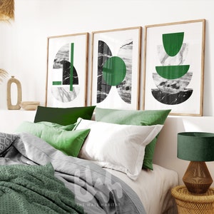 Grüne Wandkunst, Marmor Geometrischer Druck für Wohnzimmer und Schlafzimmer Dekor, Moderne Grüne Wand Dekoration, Stilvolle Kunstdrucke, 3er Set Drucke