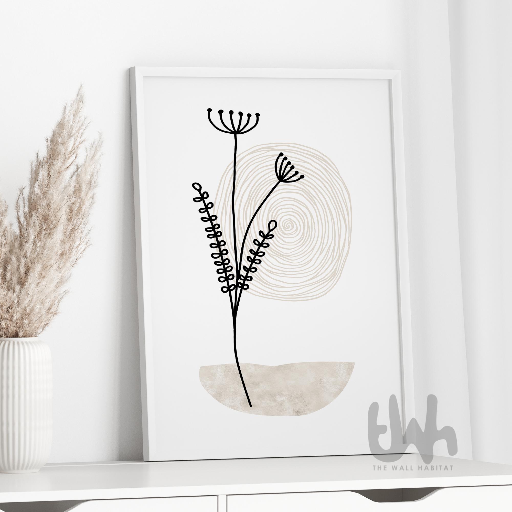 Minimalist Botanical Line Art Print: Beige & Black Neutral Decor - Etsy