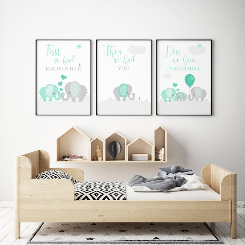 Elephant Nursery Art Mint Nursery Art Mint Nursery Print Etsy
