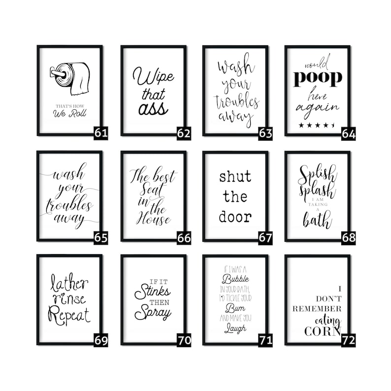 Bathroom Quotes Bathroom Prints Bathroom Wall Decor Etsy UK