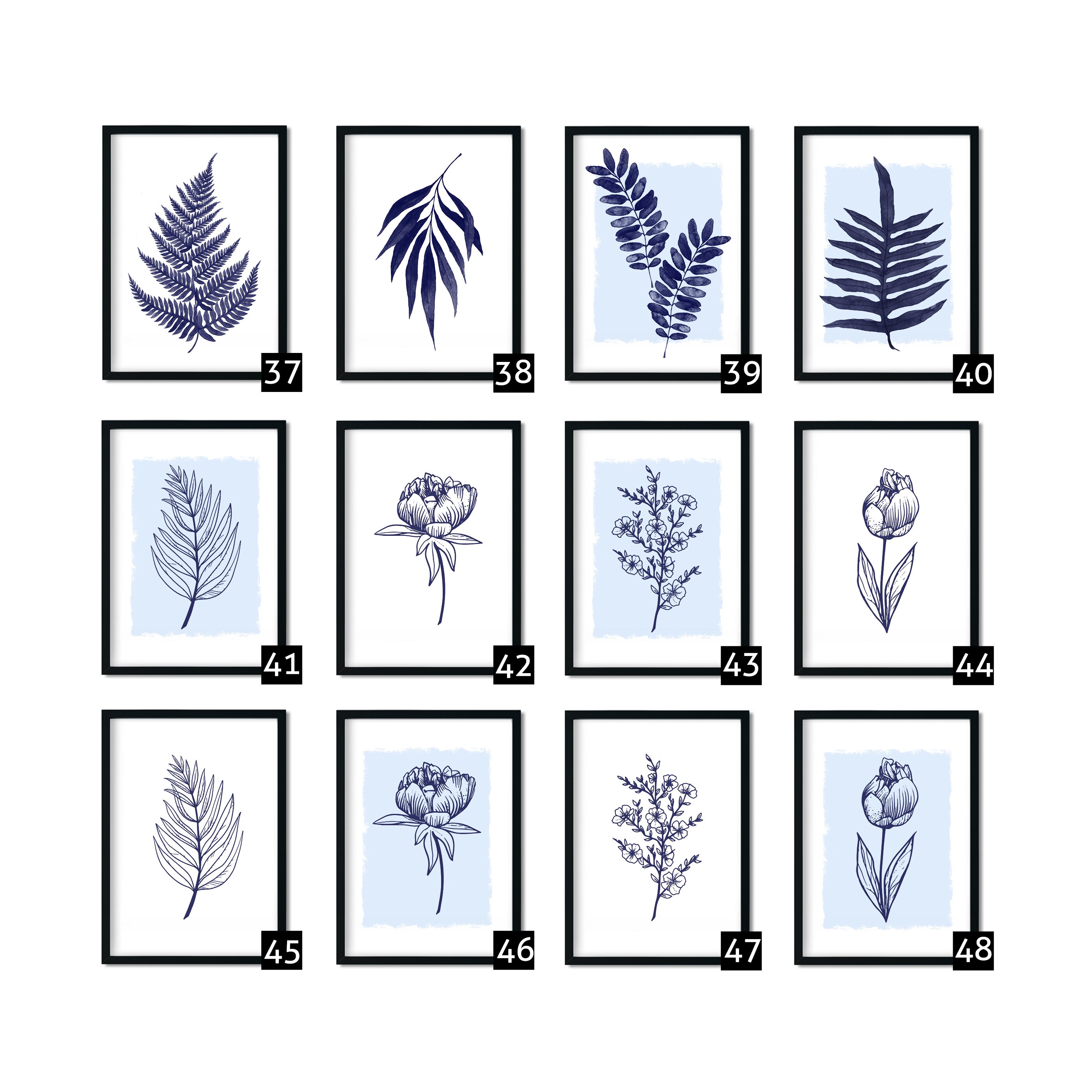 Botanical Navy Blue Printsblue Wall Art Blue Art Prints Etsy UK