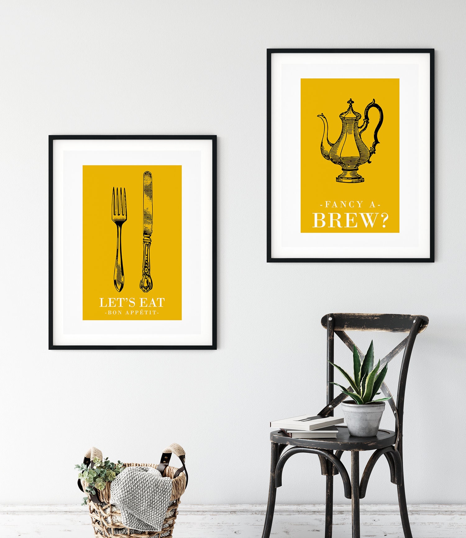 2pc Retro Kitchen Prints Mustard Art Yellow Kitchen Art - Etsy