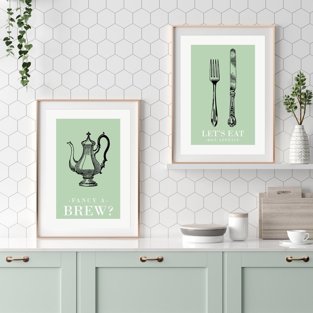 Sage Green Kitchen Wall Art, Sage Kitchen, Green Wall Decor, Green Kitchen Prints, Green Wall