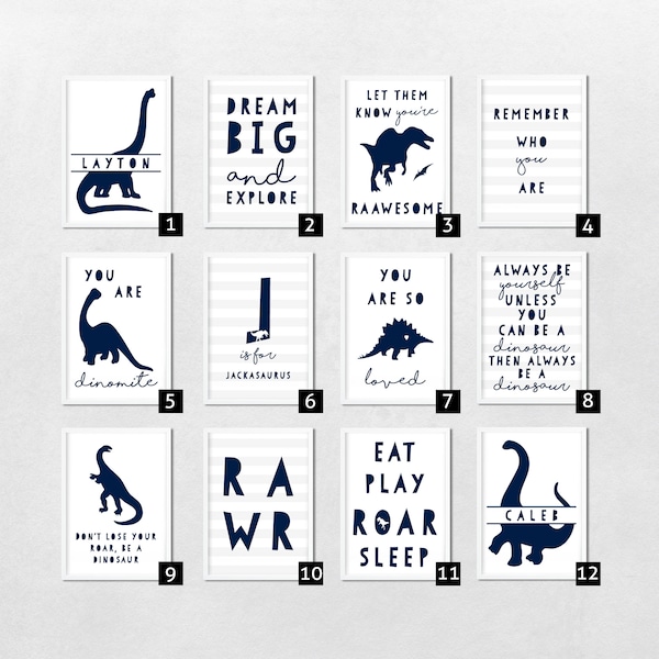 Blue dinosaur prints, dinosaur art, navy blue dinosaur nursery, Dinosaur Decor, Boys Room Decor, Dinosaur Prints,  Dinosaur Wall Art