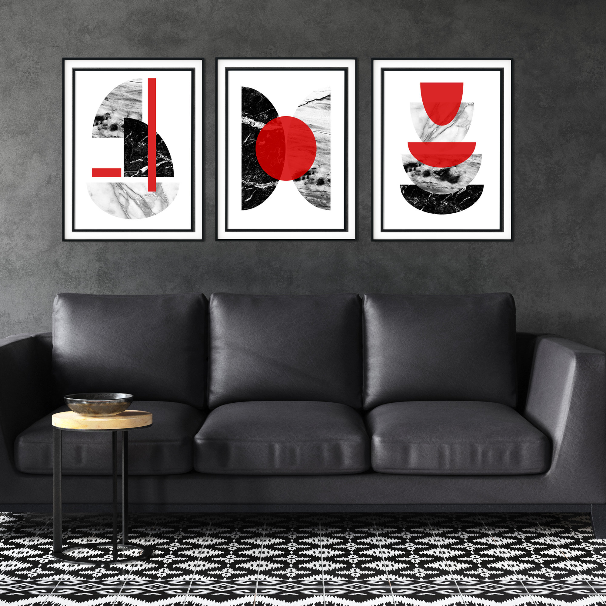 Set of 3 Red and Black Art Prints Red Wall Art Red Kitchen 