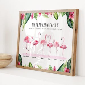 Flamingo Wall Art, Flamingo Family Print, Custom Family Art and Name Sign, Flamingo Home Decor, Personalized Family Gift, Best Friends Gift