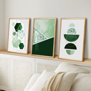 Grüne Wand Kunst Drucke, Grüne und Gold Wandkunst, Smaragdgrüne Kunst, Grüne Geometrische Drucke, Grünes Wohnzimmer Dekor, grünes Wand Dekor
