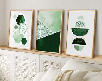 Emerald Green Geometric Wall Art Prints: Modern Living Room Decor