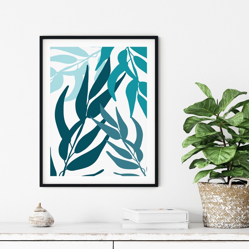 Set of 3 Teal Leaf Wall Art Teal Wall Art Teal Home Decor Etsy UK