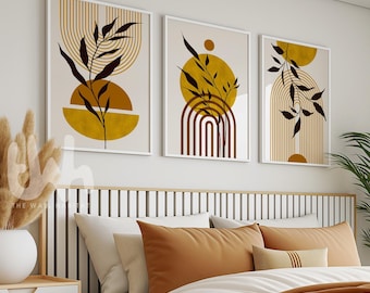 Ochre & Rust Fall Wall Art: Mid-Century Modern Prints