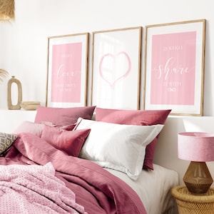 Lot de 3 impressions roses pour chambre à coucher, art mural rose, décoration murale rose, affiches de chambre à coucher roses, décoration murale de chambre à coucher, ensemble d'impressions pour chambre à coucher, citations de chambre à coucher
