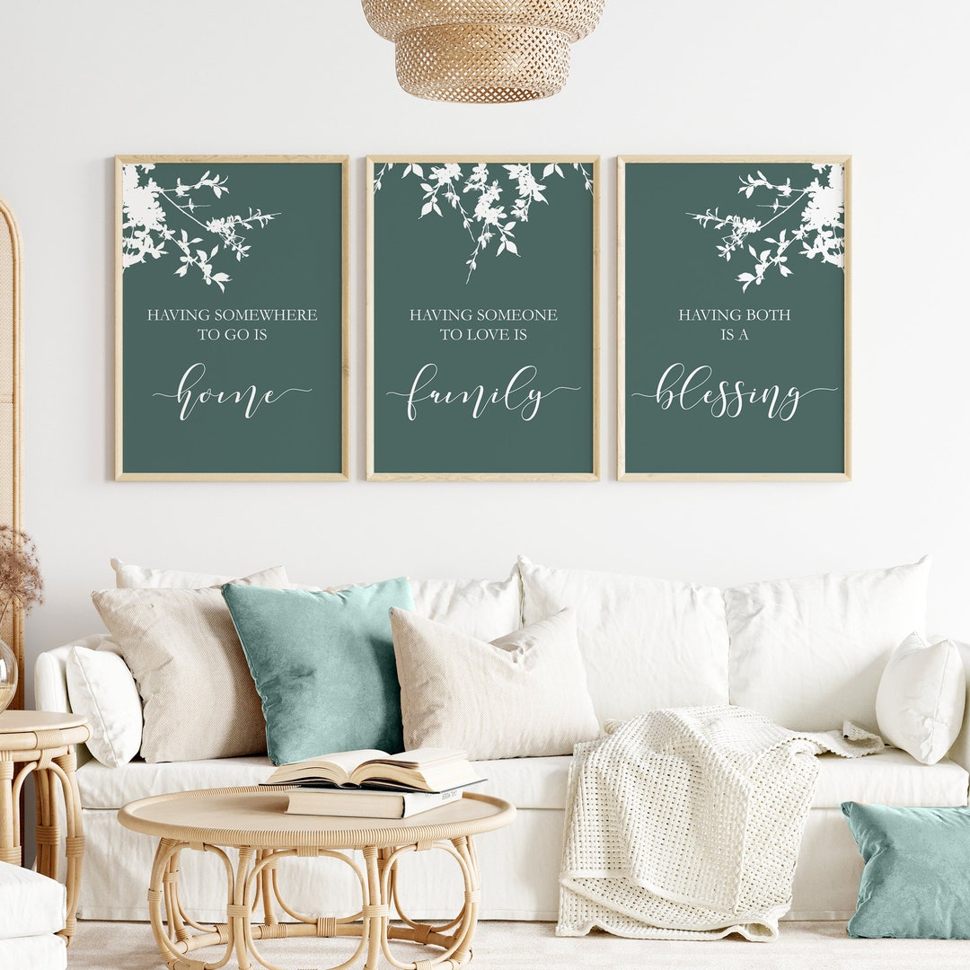 Set of 3 Teal Prints, Family Quotes Wall Art, Teal Home Decor, Family