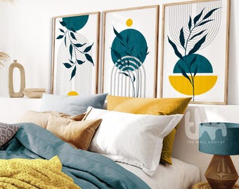 Teal and Mustard Mid-Century Wall Art Prints