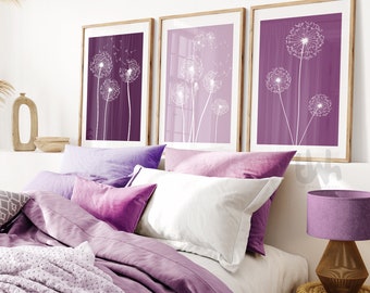 Flieder Pusteblume Prints Set: Lila Blumen Wandkunst