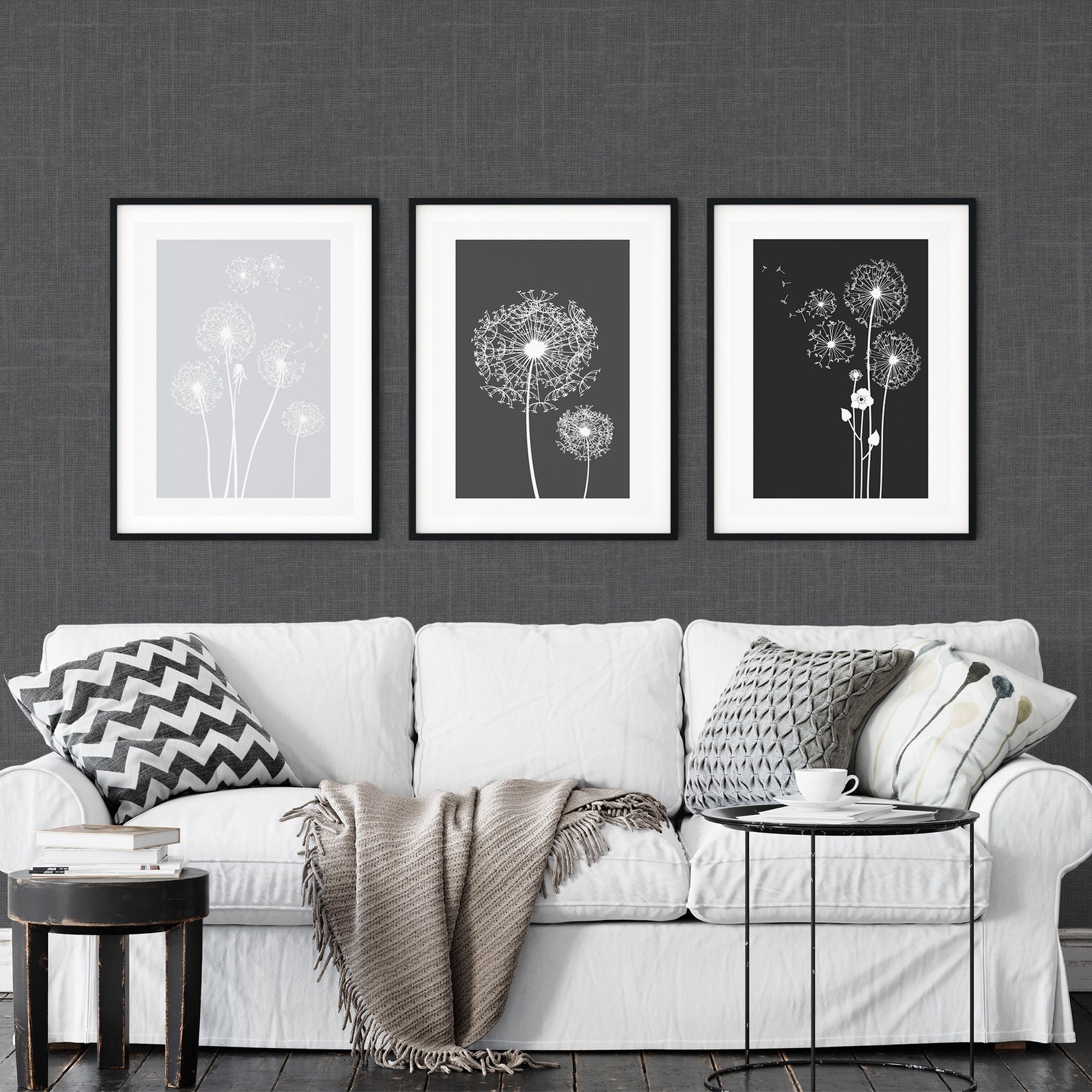 Grey Wall Prints Gray Wall Art Dandelion Art Dandelion Etsy UK