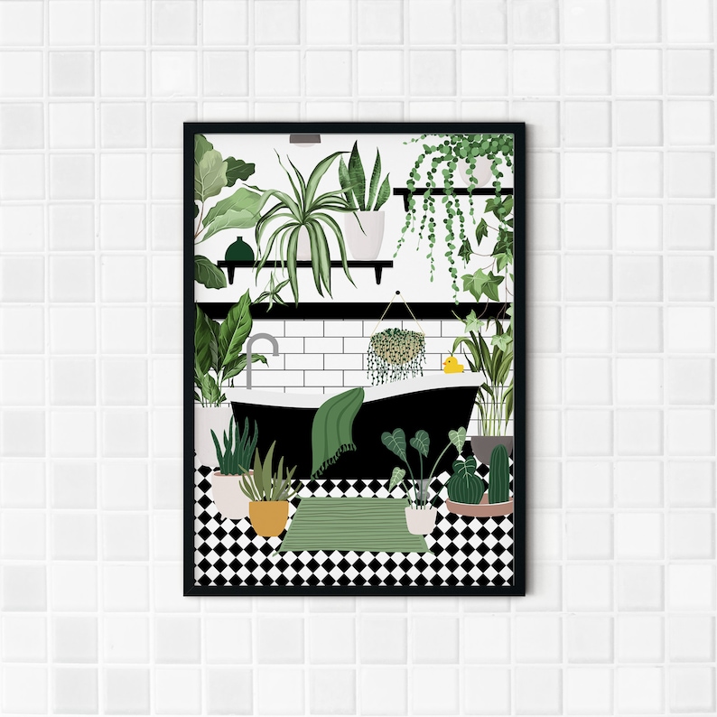 Bathroom Plant Prints Bathroom Decor Green Wall Art Green Etsy UK