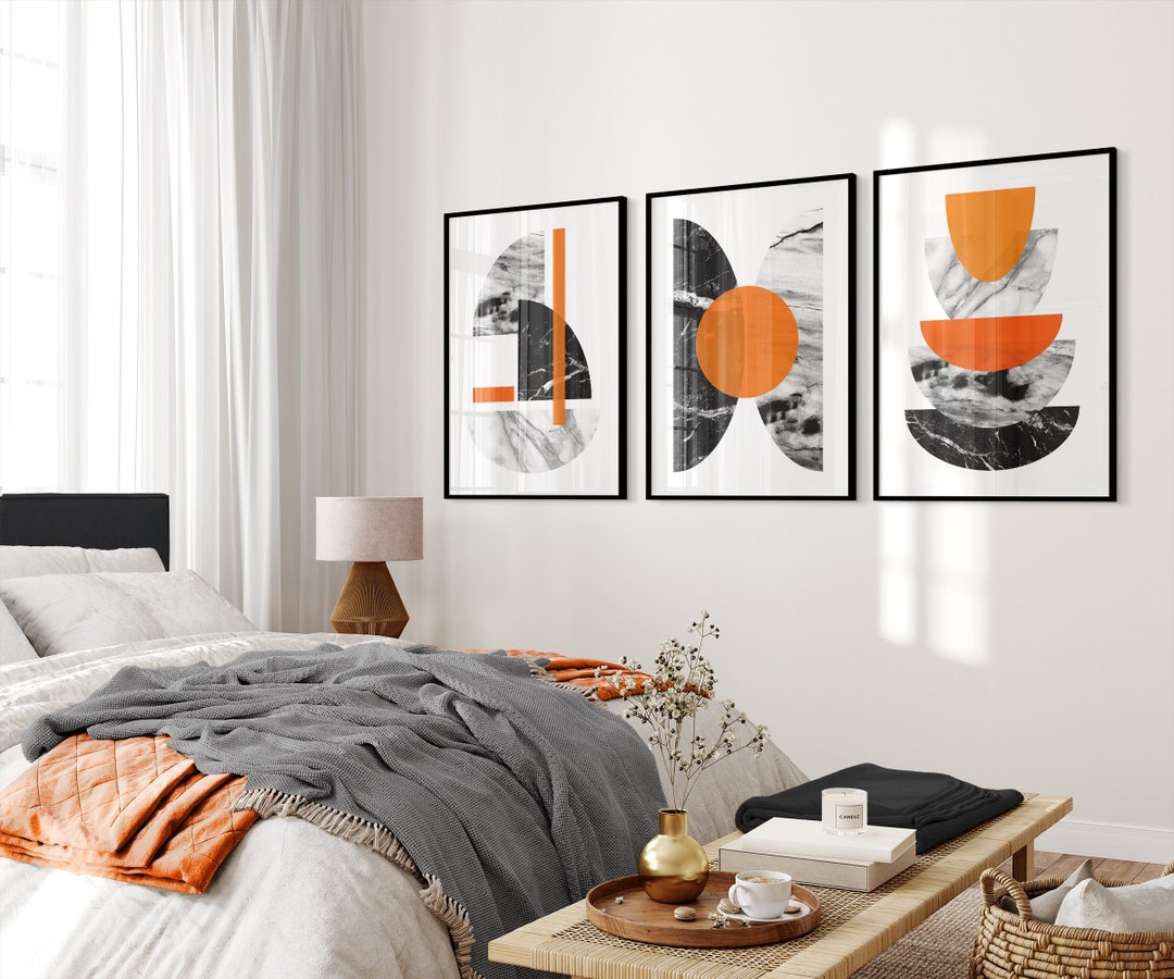 Orange Wall Art Set Orange Art Orange Wall Prints Orange Etsy