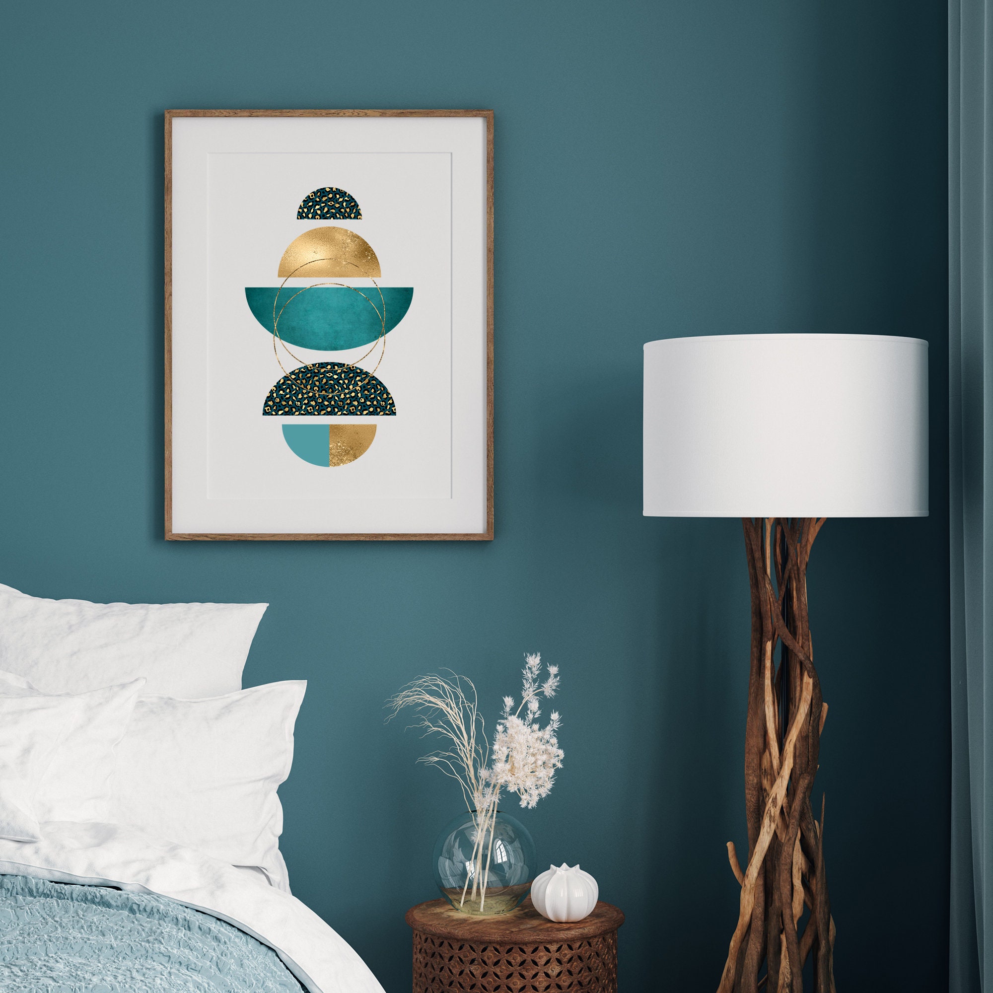 Set of 3 Teal and Gold Wall Art Teal and Gold Wall Art Teal Etsy