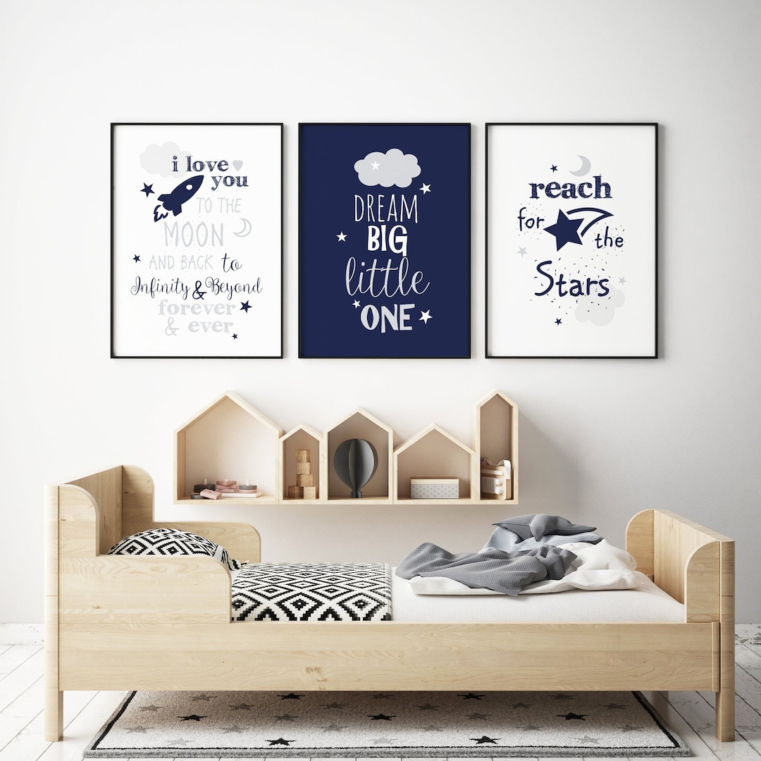 Dream Big Blue Nursery Wall Art, Navy Blue Nursery Wall Art, Blue