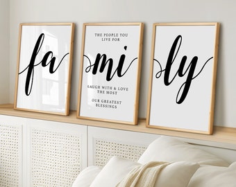 Set of 3 Family Quotes Wall Art, family print art, living room wall decor, family sign, living room quotes, family prints, new home gift