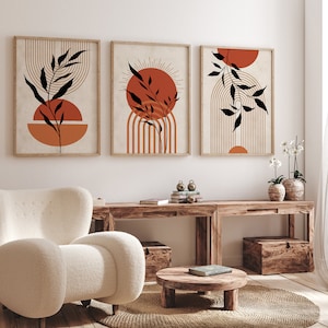 Set di 3 Boho Abstract Wall Art, arte murale arancione, arredamento per la casa arancione, arredamento murale Boho, arredamento per ufficio, arte nera, arancione, beige, arte murale Boho