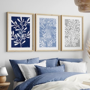 Set of 3 blue wall prints, blue and grey wall art, blue and grey wall art, blue and grey wall decor, blue grey prints, blue bedroom decor