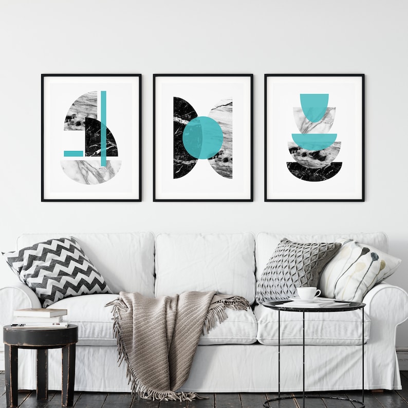 Set of 3 Teal Wall Art Teal Home Decor Teal and Black Wall | Etsy UK