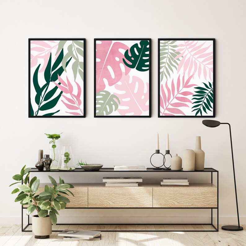 3pc Green and Pink Wall Art Pink and Green Art Prints Etsy UK