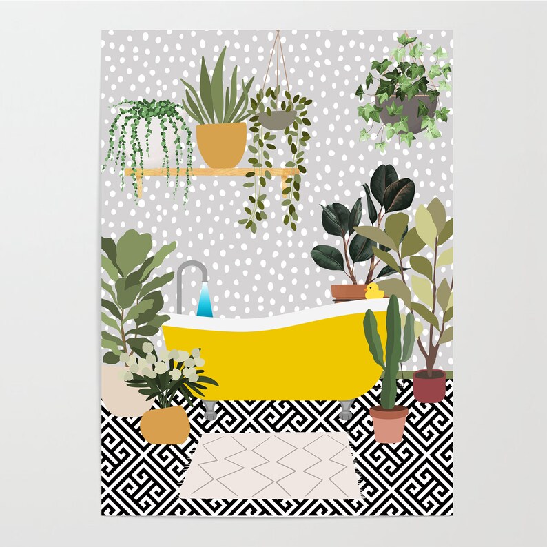 Yellow Bathroom Decor Bathroom Plant Prints Bathroom Decor | Etsy UK