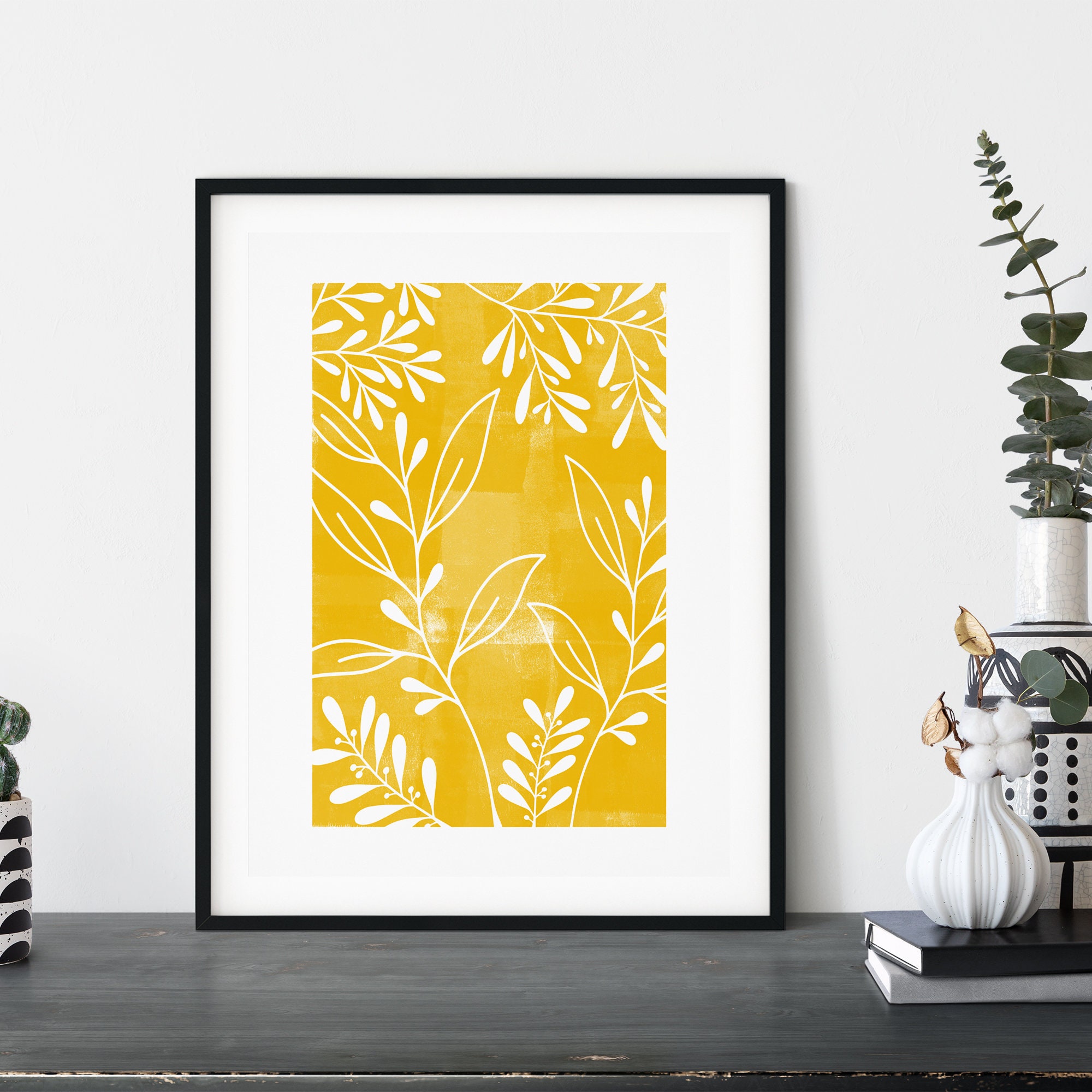 Mustard Floral Print Set: Yellow & Gray Botanical Wall Art - Etsy