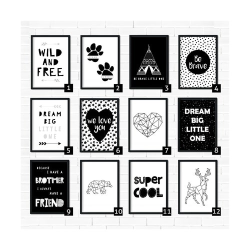 Black and White Nursery Prints Baby Room Decor Gender Etsy