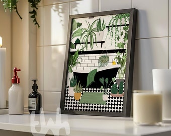 Bathroom Plant Prints, bathroom decor, green wall art, green bathroom wall decor, bathroom plant art, bathroom prints, plant prints