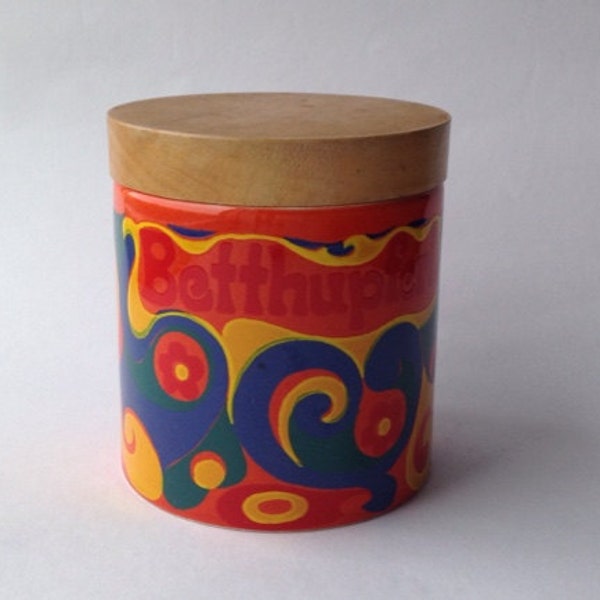 1960s Schramberger Majolika Fabrik Ceramic Storage Jar. Betthupferl Candy Pot. Psychedelic Design