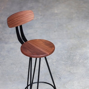 Hairpin Leg Bar Stool Counter Stool With Back. Plywood, Oak, Walnut