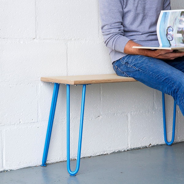 Hairpin Leg Bench. For Two. Plywood. Oak, Walnut