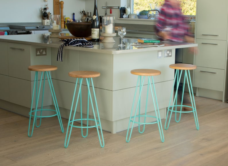 Hairpin Leg Bar Stool Counter Stool. Plywood. Oak. Walnut. 