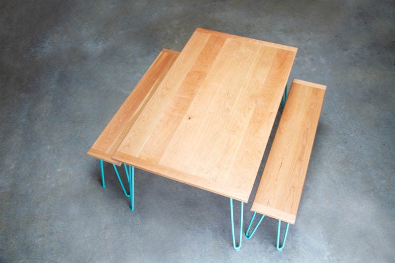Hairpin Leg Dining Set With Benches. Six Seat. Plywood. Oak. Etsy