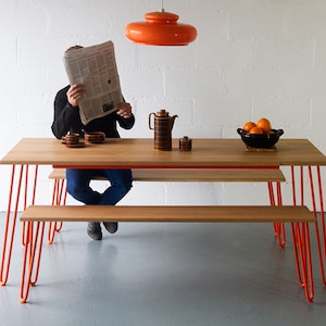 Hairpin leg Dining Table. For Eight. Plywood. Oak. Walnut. Scandi