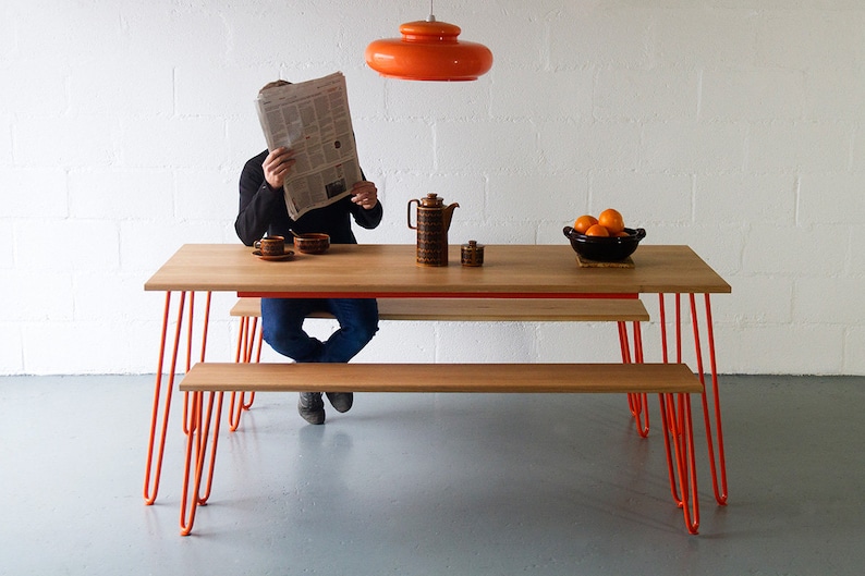 Hairpin leg Dining Table. For Eight. Plywood. Oak. Walnut. Scandi image 1