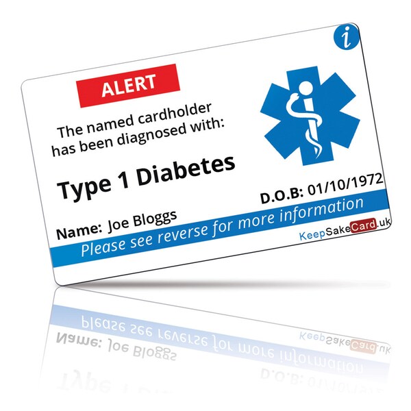 Type 1 Diabetes Card - PVC  Fully Printed - ICE Card