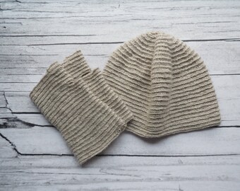 Hat and mitts naalbinding set (natural wool)