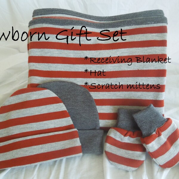 Sewing Pattern-Newborn Gift Set (Receiving blanket, knit hat, scratch mittens)