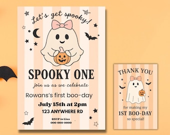 Spooky First Birthday Invitation & Thank You Card: Editable Halloween Theme (Digital Download)