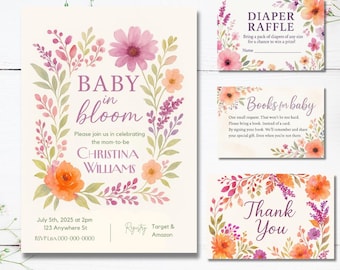 Floral Baby Shower Invitation Bundle: Editable Canva Template (Digital Download