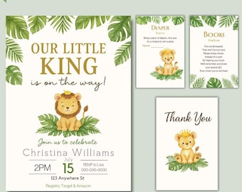 Safari Lion Baby Shower Invitation Set: Jungle Theme (Canva Template - Digital Download
