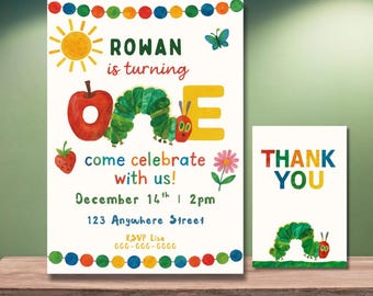 Hungry Caterpillar Birthday Invitation & Thank You Card (Digital Download)