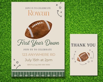 Football First Birthday Invitation: Editable Canva Template (5x7" PDF)